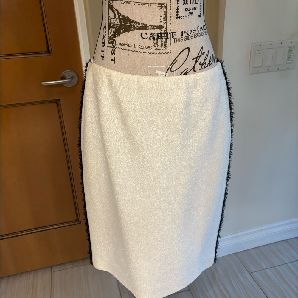 Escada White Pencil Skirt with Black Trim